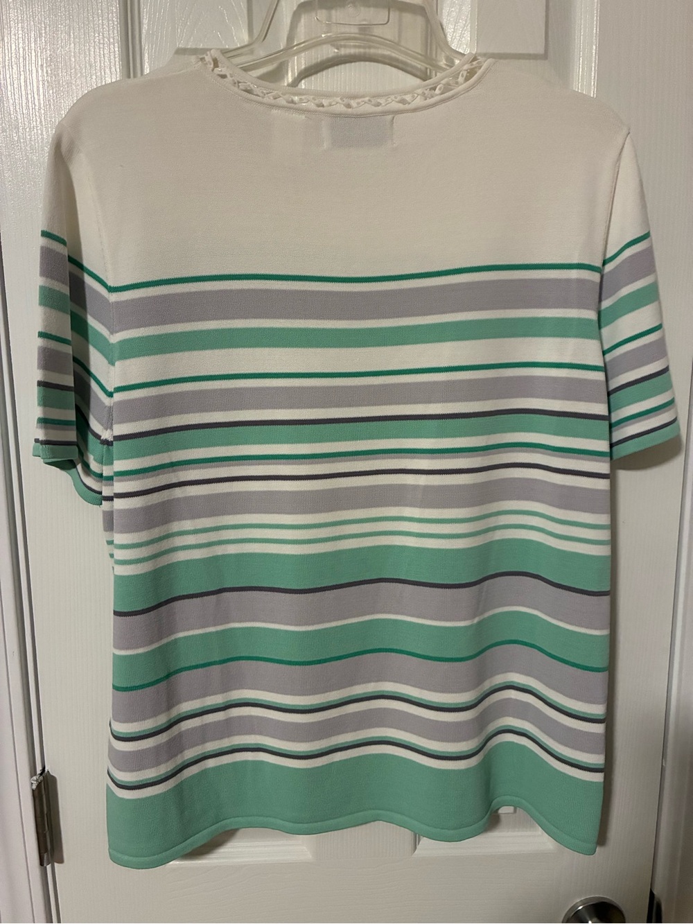 Alfred Dunner Mint, Gray & White Striped Short Sleeve Top - Picture 5 of 5
